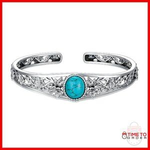 Sterling Silver Turquoise Cuff Bracelet Western Vintage Floral Bangle